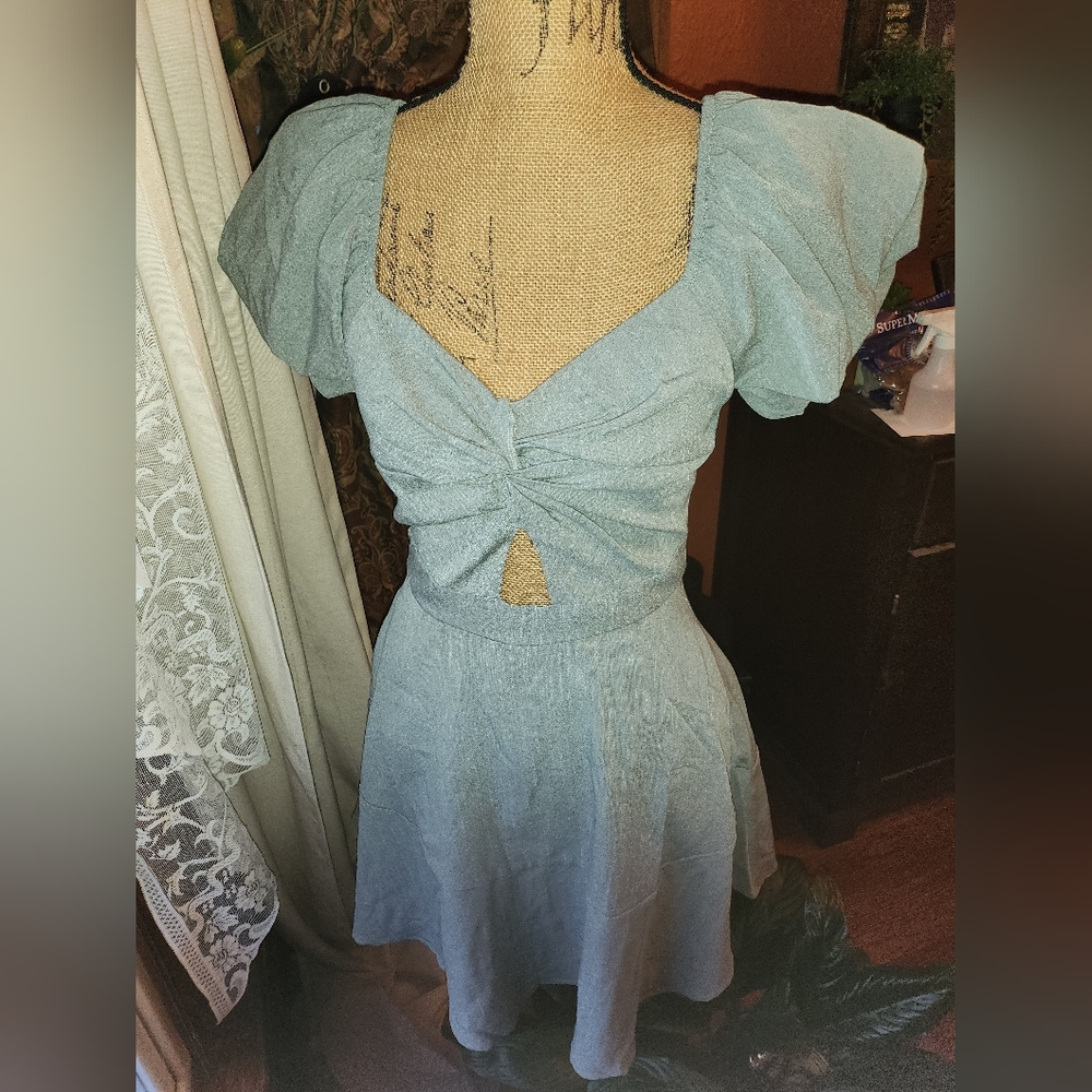 Trixxi Light Green Zip-Up Twist Front Dress